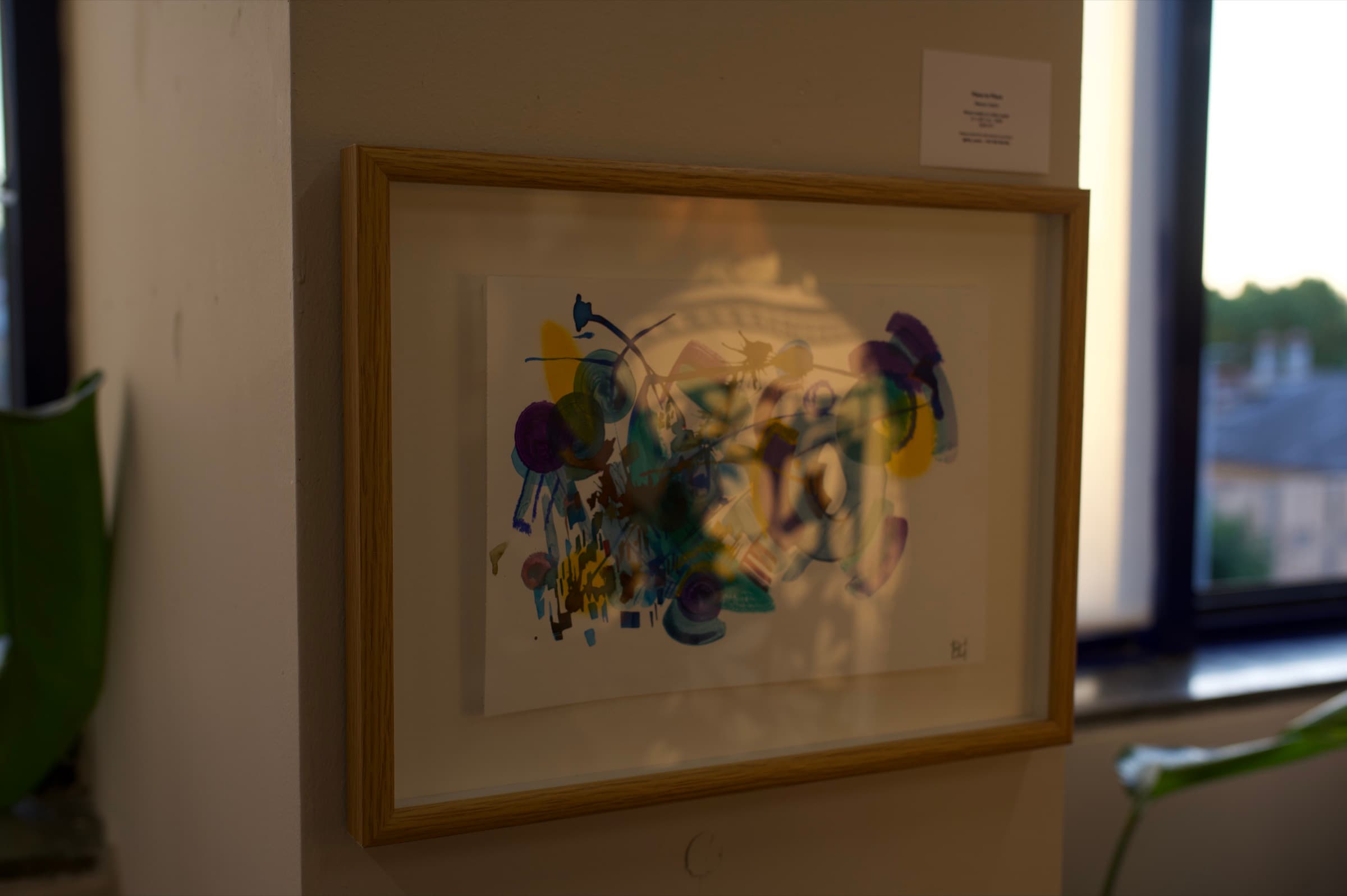 Framed work on cotton paper by Bianca Castro in evening light at Creative Rez